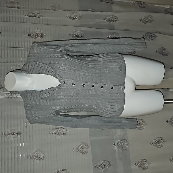 Anne Klein Sport Sweaters - Gray knit button down sweater